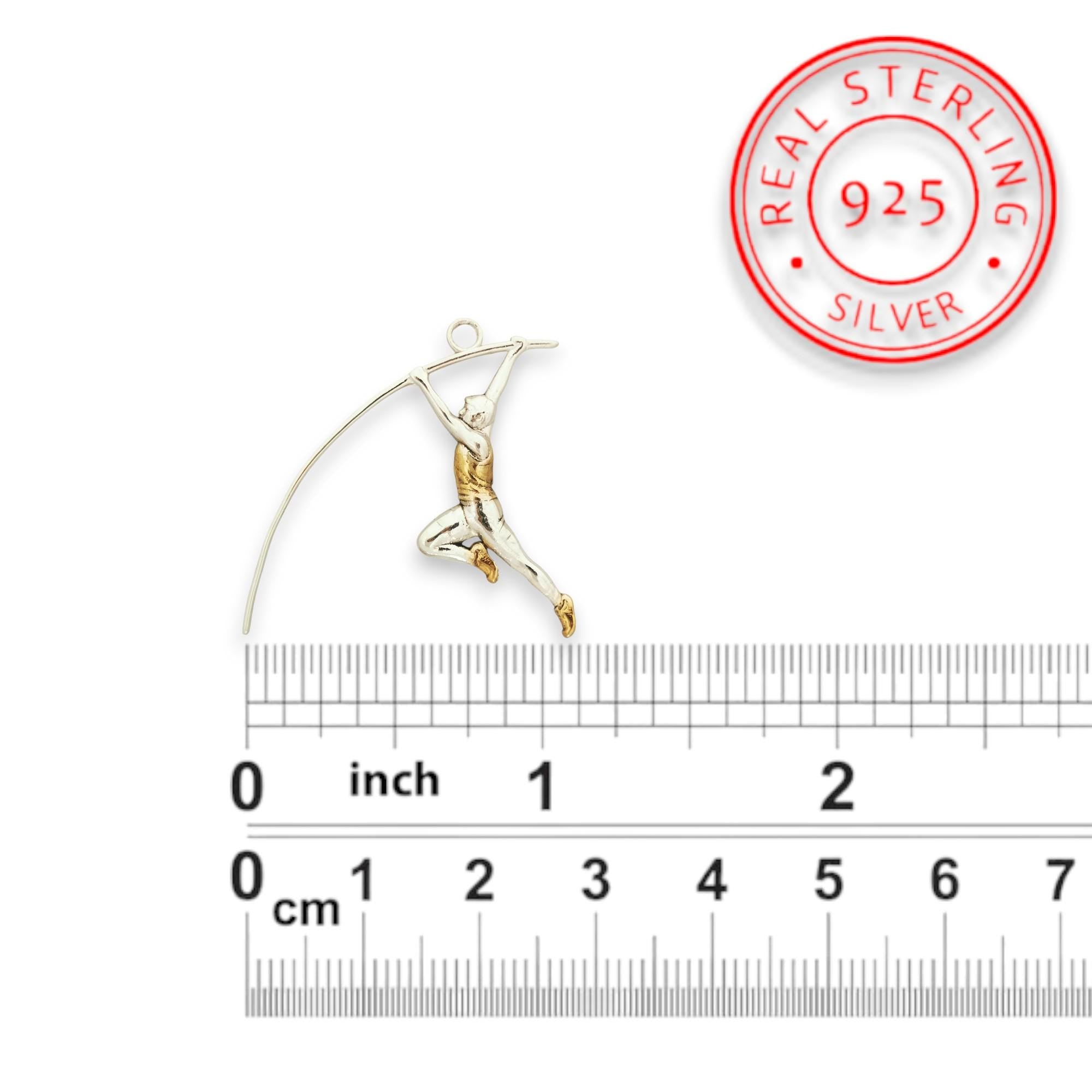 Pole Vault Jewelry for Men – Two Tone 925 Silver & Gold Pendant – Athletic Necklace Gift for Track and Field Athlete, Coach or Sports Fan