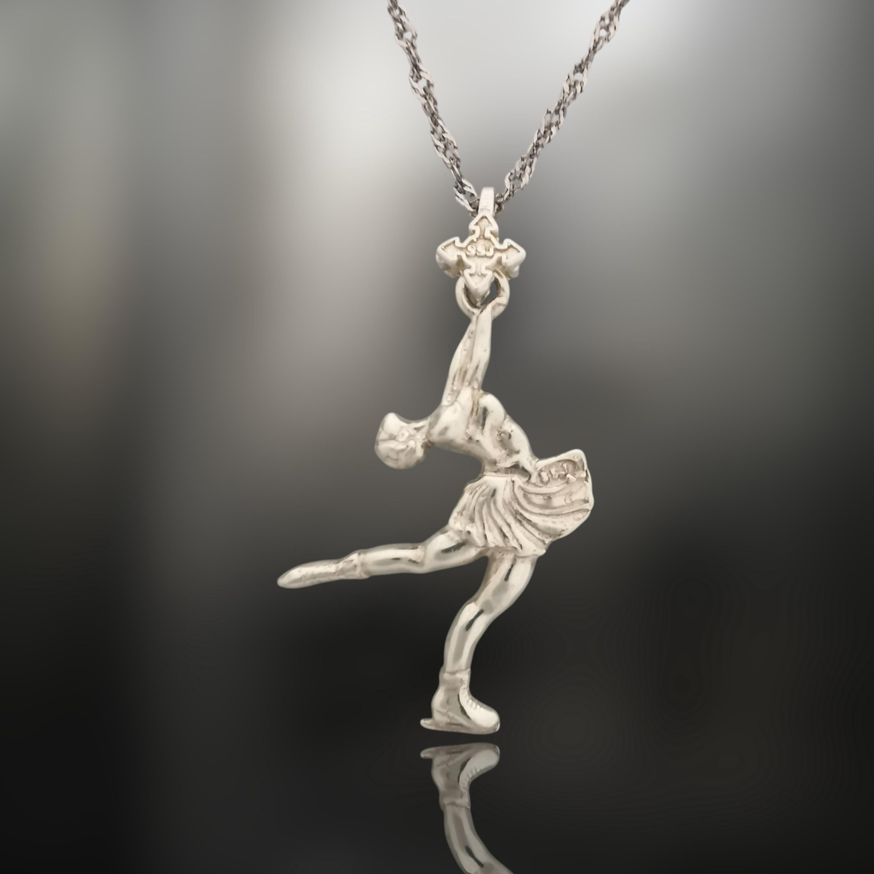 Figure Skating Jewelry Pendant for Women – Classic Silver 925 Gift – Handcrafted Sport Charm for Ladies on Ice – Necklace