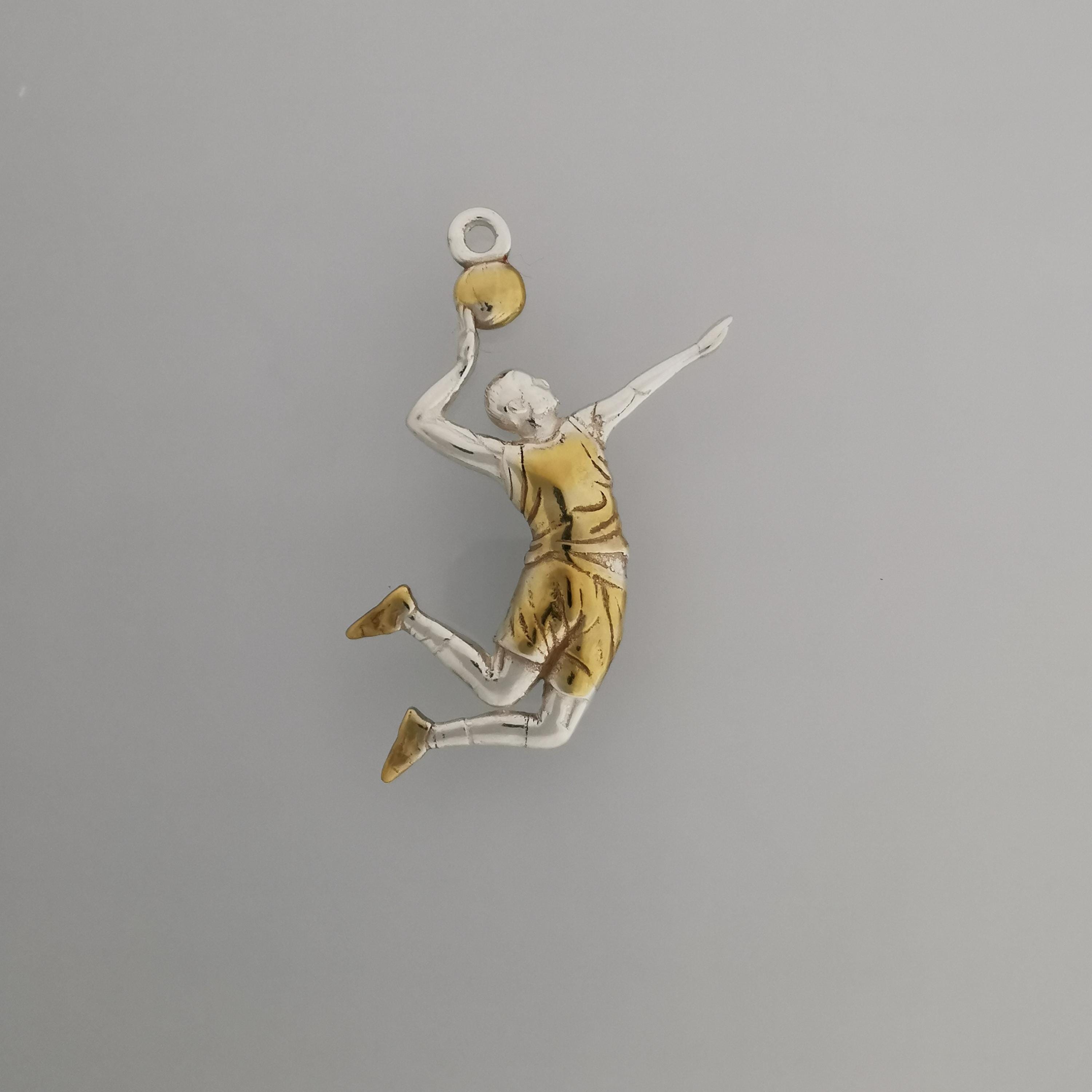 Volleyball Pendant for Men, 925 Silver with Partial Gold Plating Jewelry Gift, Handcrafted Sports Charm for Players, Coaches & Fans Necklace