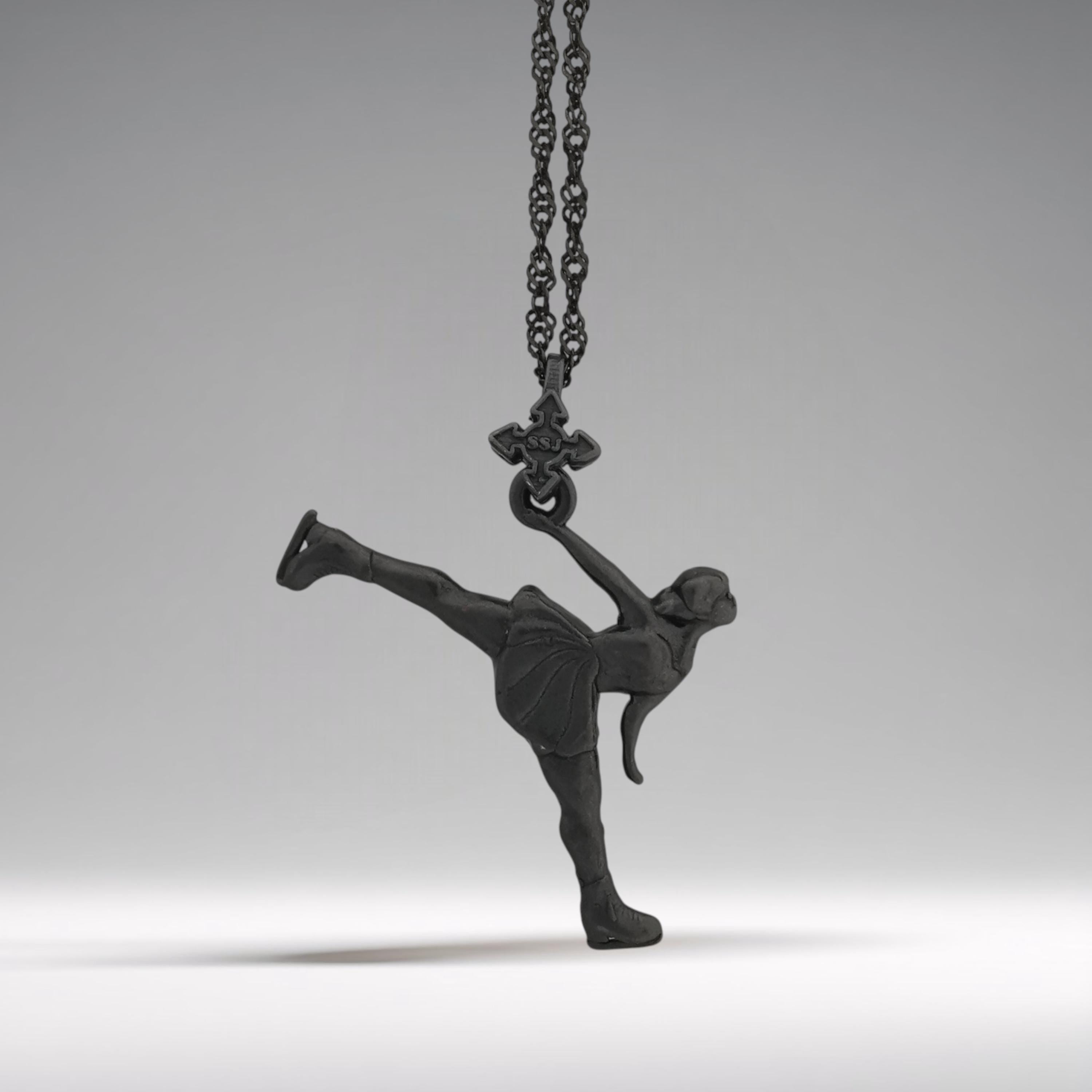 Figure Skating Jewelry Pendant for Women – Oxidized Black 925 Silver Gift – Handcrafted Sports Accessory for Teens – Necklace