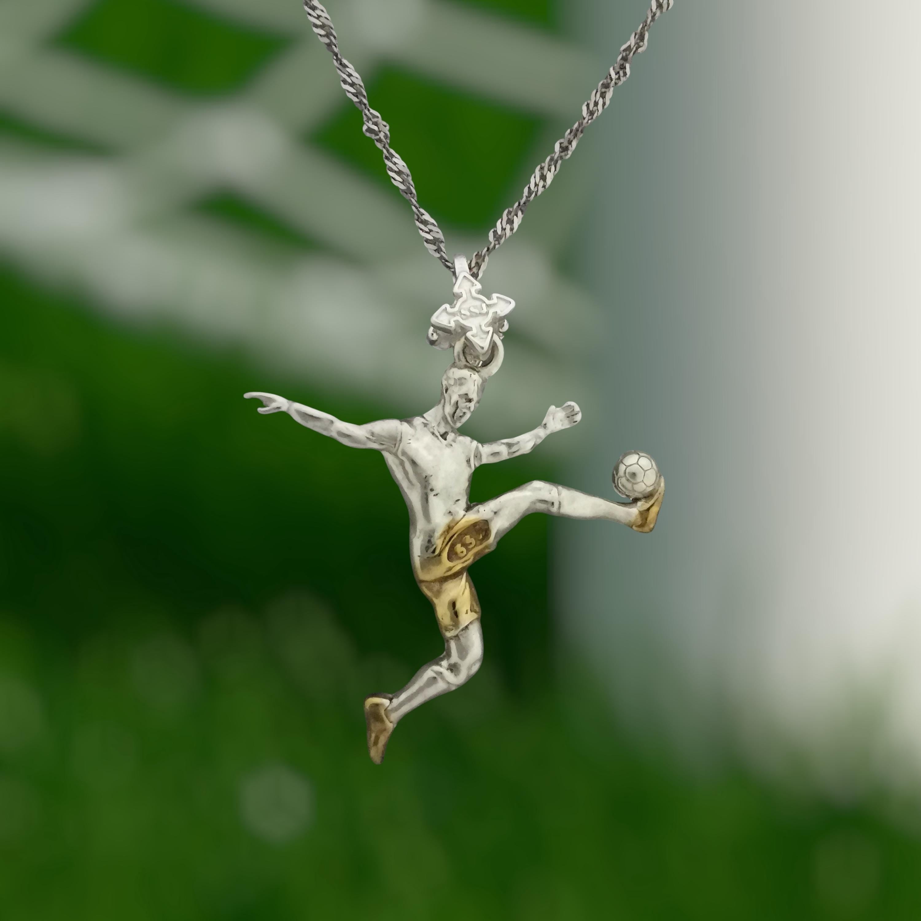 Football Soccer Jewelry Pendant for Men – Silver with Gold Detail 925 Gift – Sports Accessory for Teen Boys and Players – Necklace