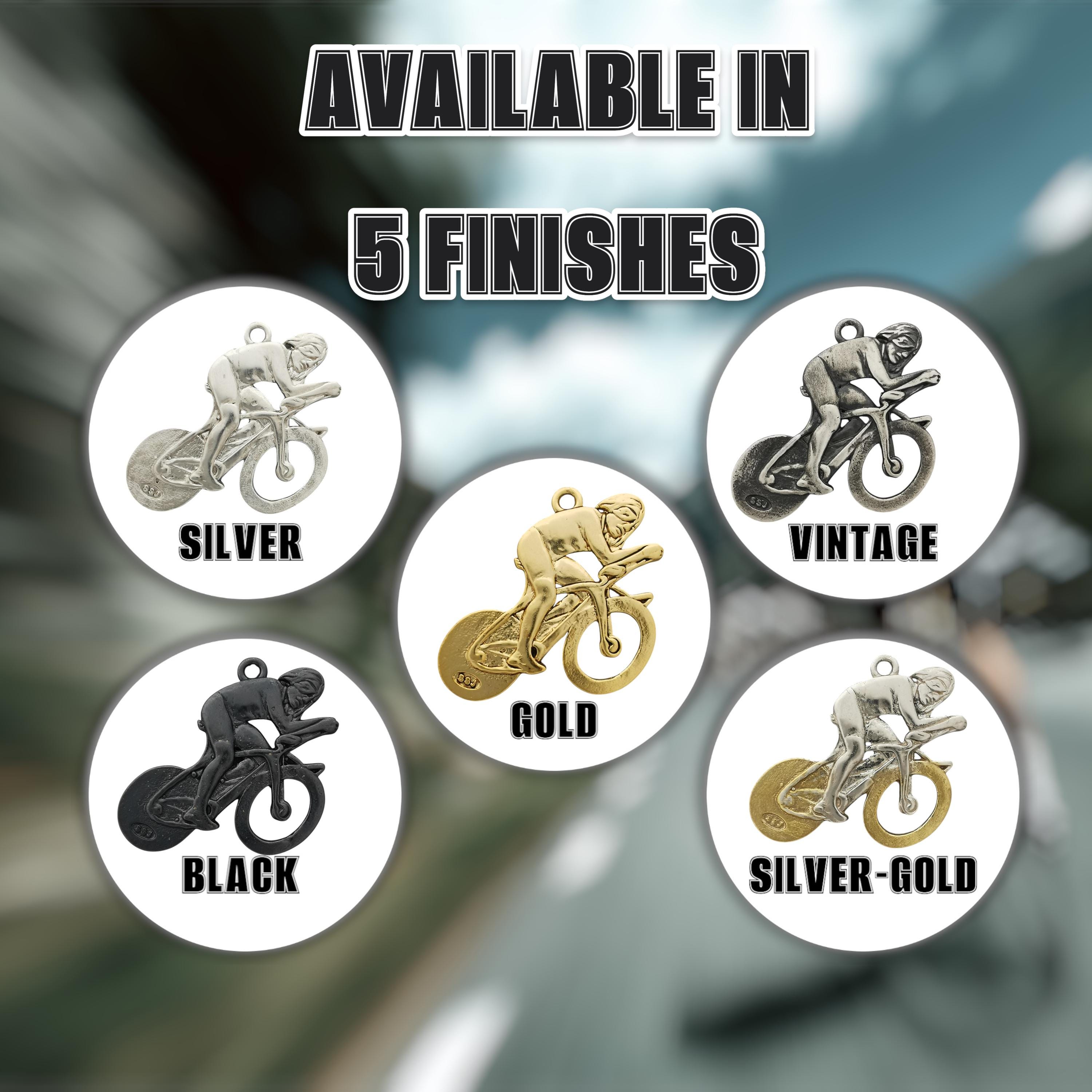 Cycling Jewelry Pendant for Men – Silver with Partial Gold Plating 925 Gift – Sports Accessory for Road Racers and Cyclists – Necklace