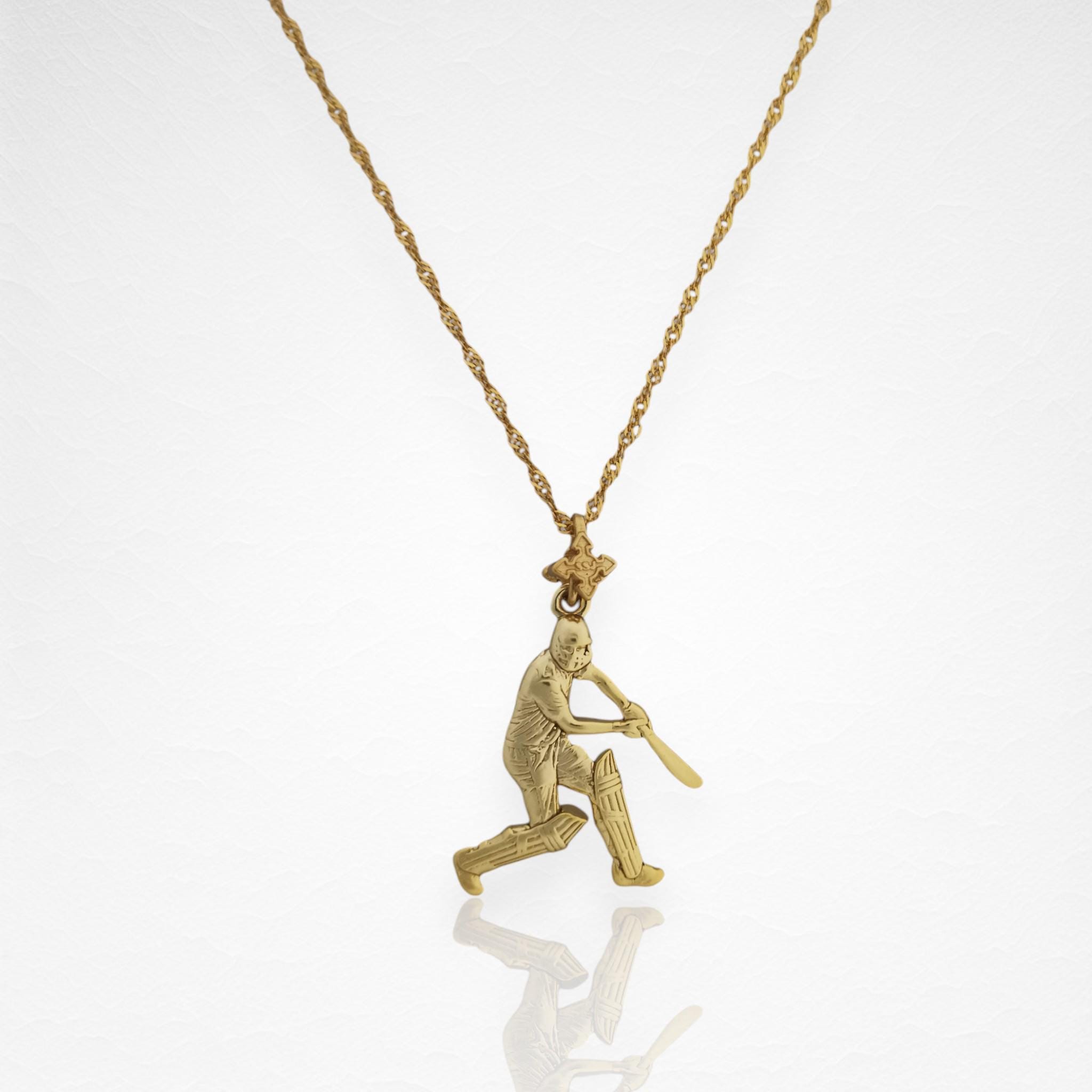 Cricket Jewelry Pendant for Men – Gold-Plated 925 Silver Gift – Sports Accessory for Cricketers, Coaches and Fans – Necklace