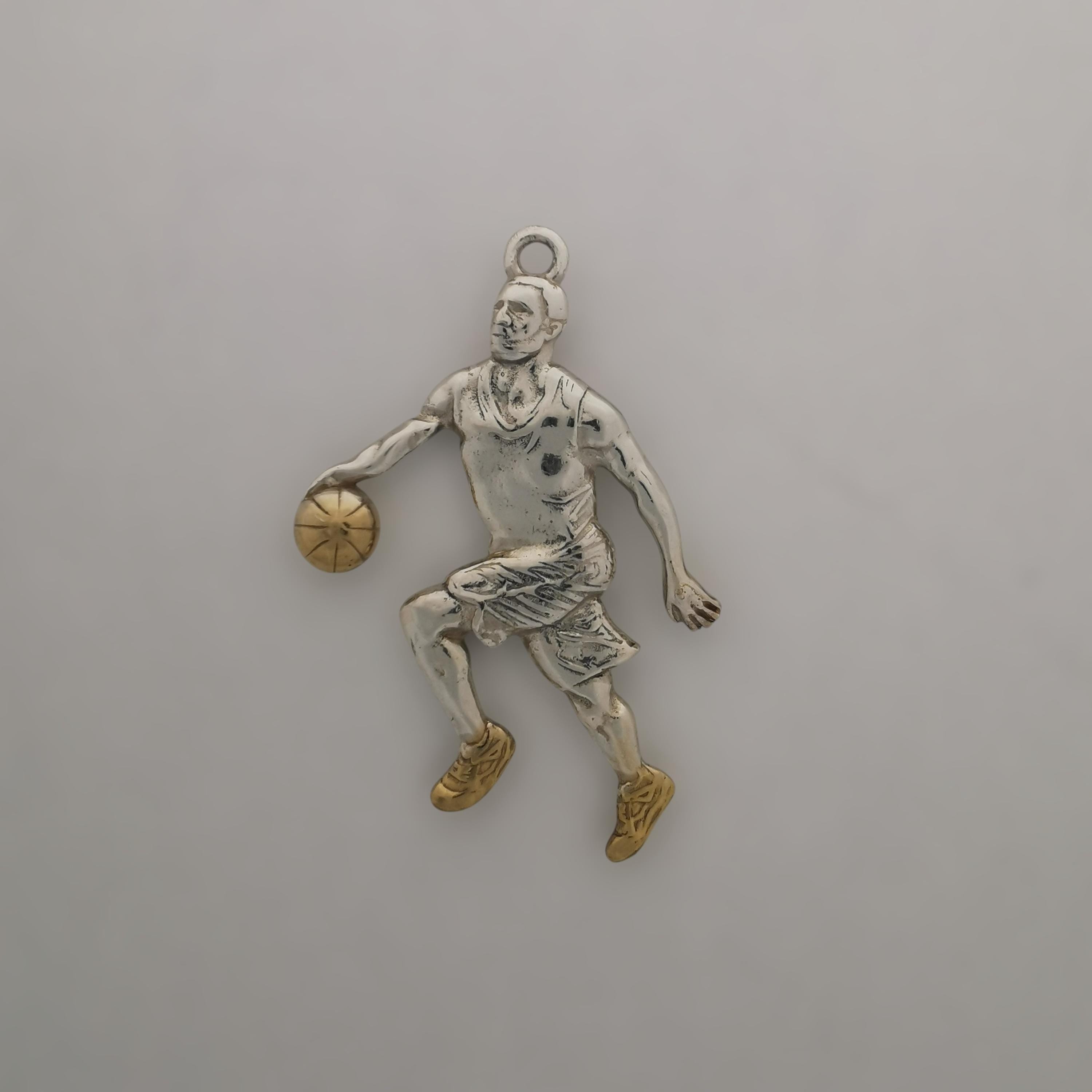 Basketball Jewelry Pendant for Men – Silver with Partial Gold Plating 925 Gift Two-Tone Sports Accessory for Players and Collectors Necklace