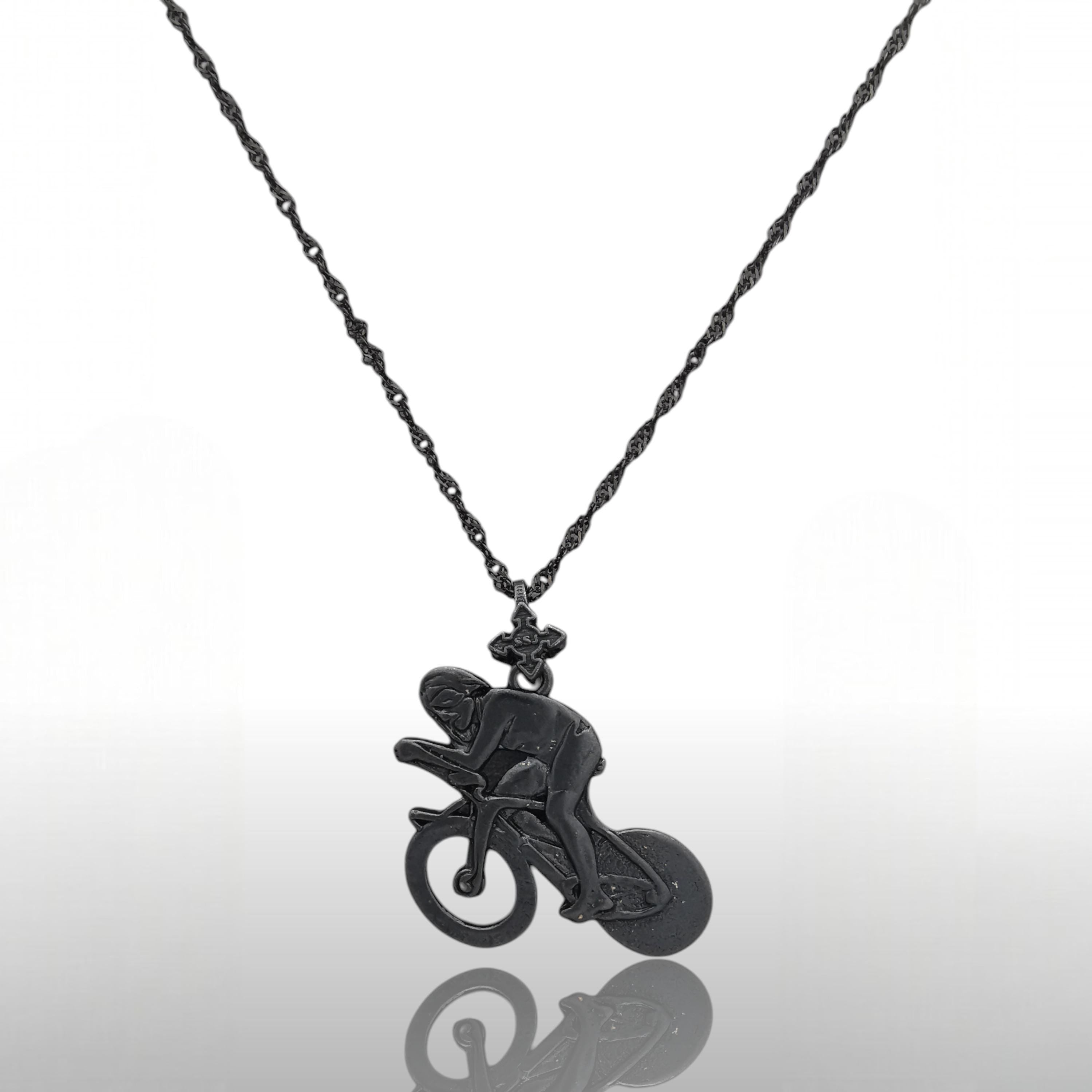 Cycling Jewelry Pendant for Men – Oxidized Black 925 Silver Gift – Sports Accessory for Road Bikers and Active Riders – Necklace