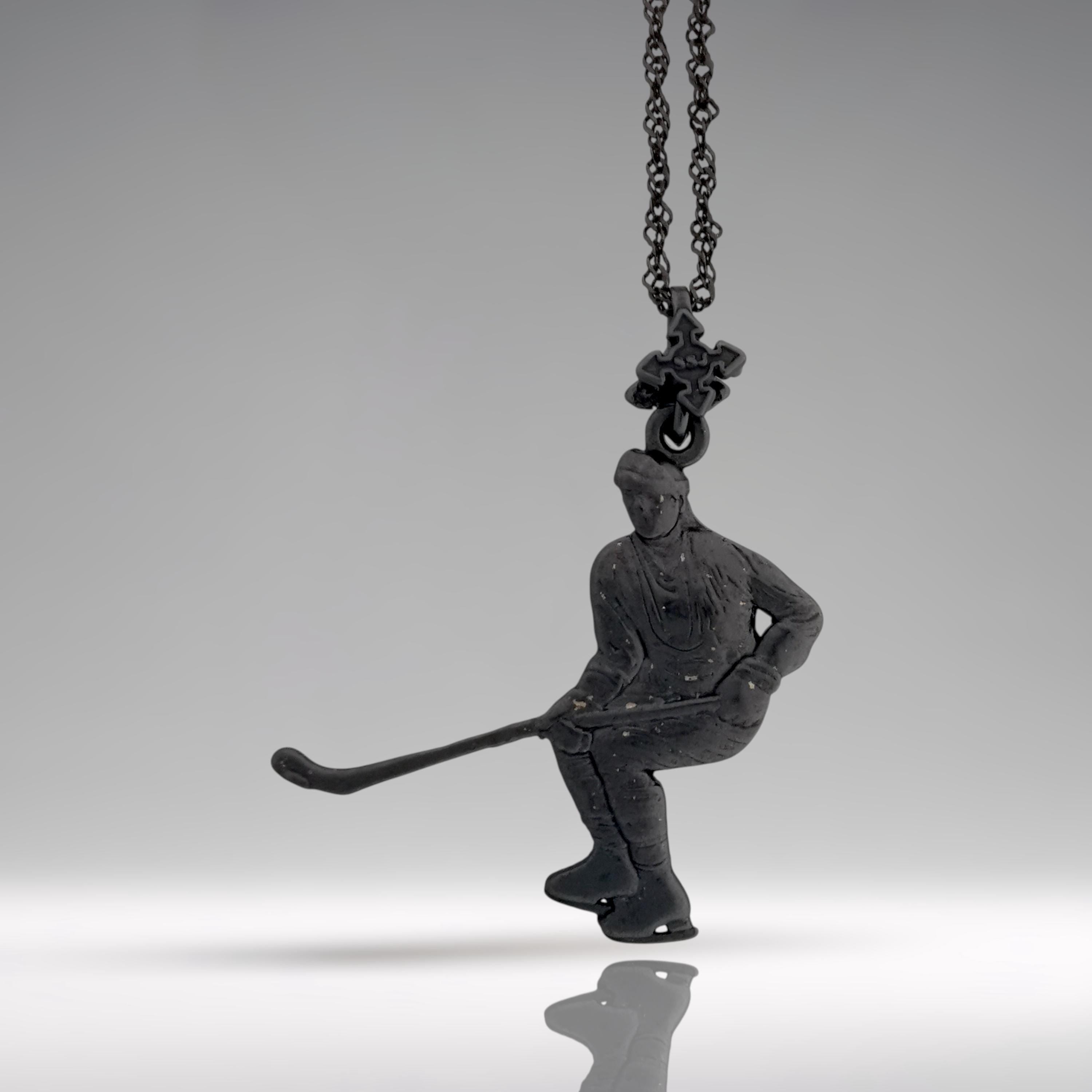 Ice Hockey Jewelry Pendant for Men – Oxidized Black 925 Silver Gift – Handcrafted Sport Charm for Players – Necklace