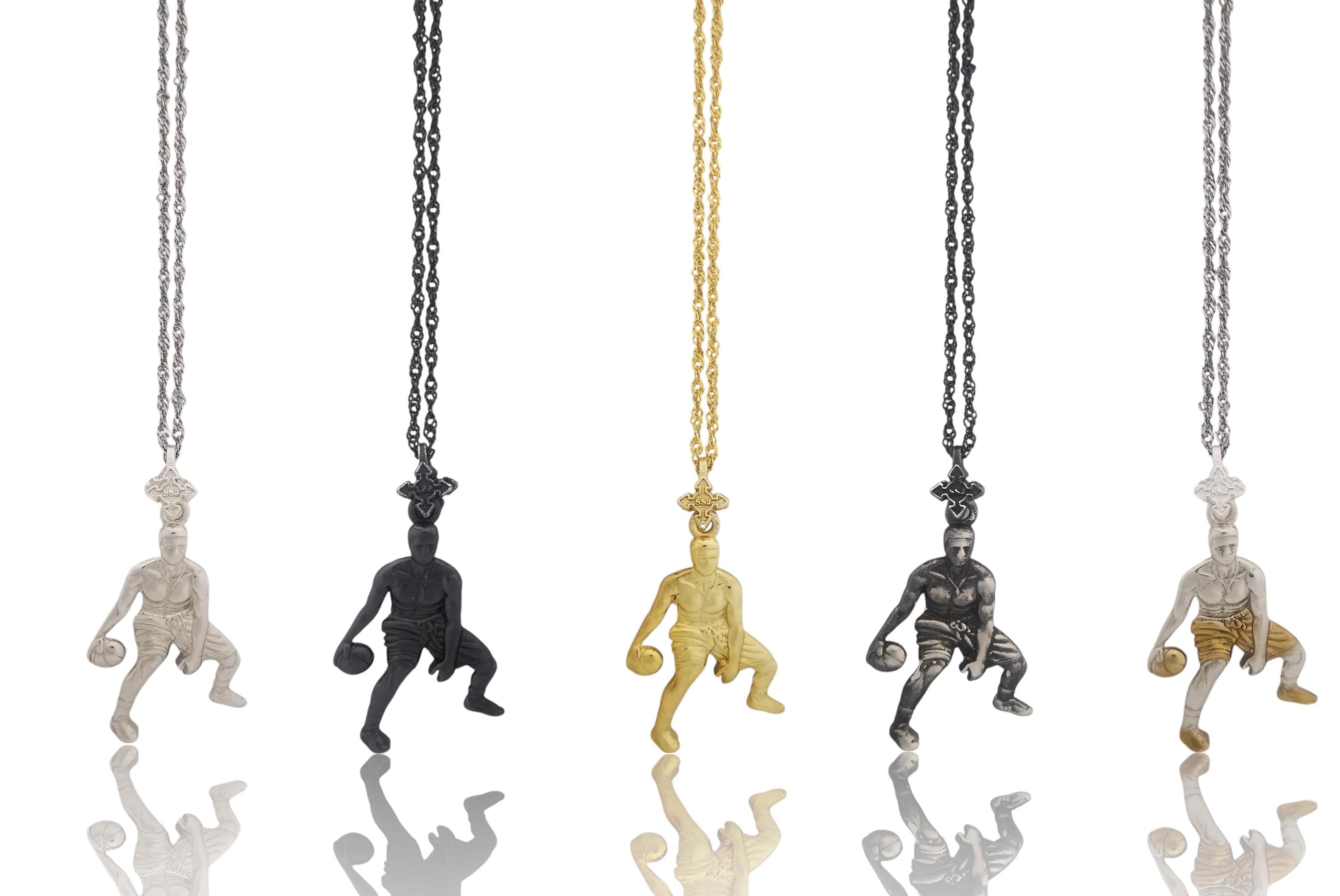 Basketball Jewelry Pendant for Men, Silver with Partial Gold Plating 925 Gift, Two-Tone Sports Accessory for Players and Collectors Necklace