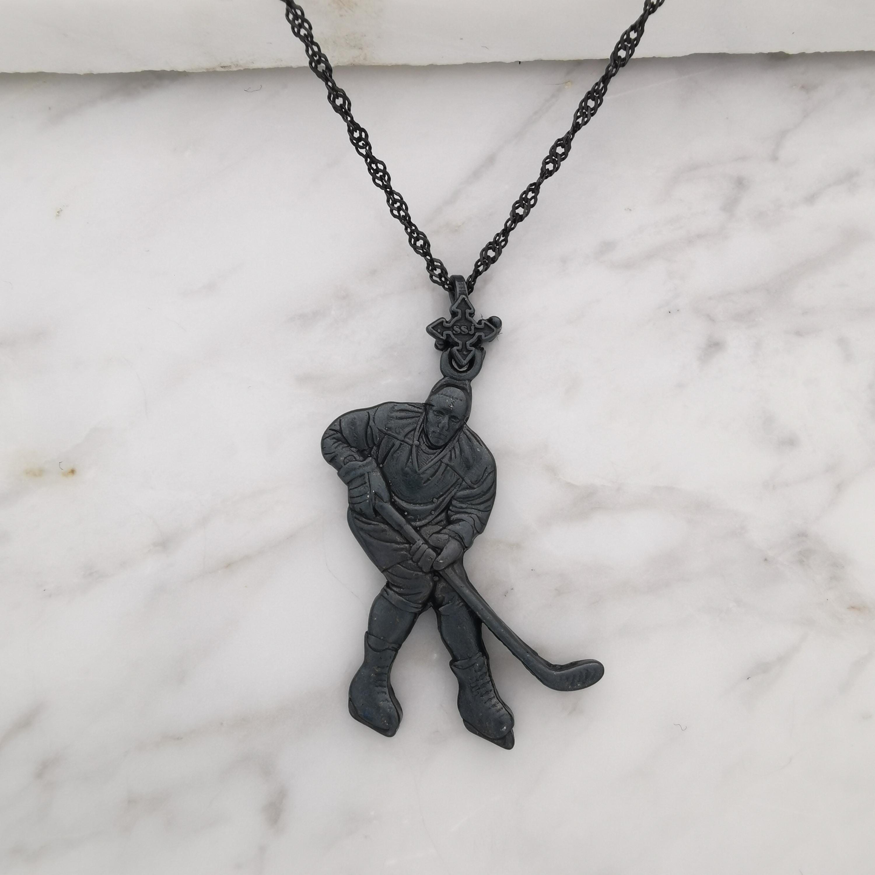 Ice Hockey Jewelry Pendant for Men – Oxidized Black 925 Silver Gift – Handcrafted Sport Charm for Players – Necklace