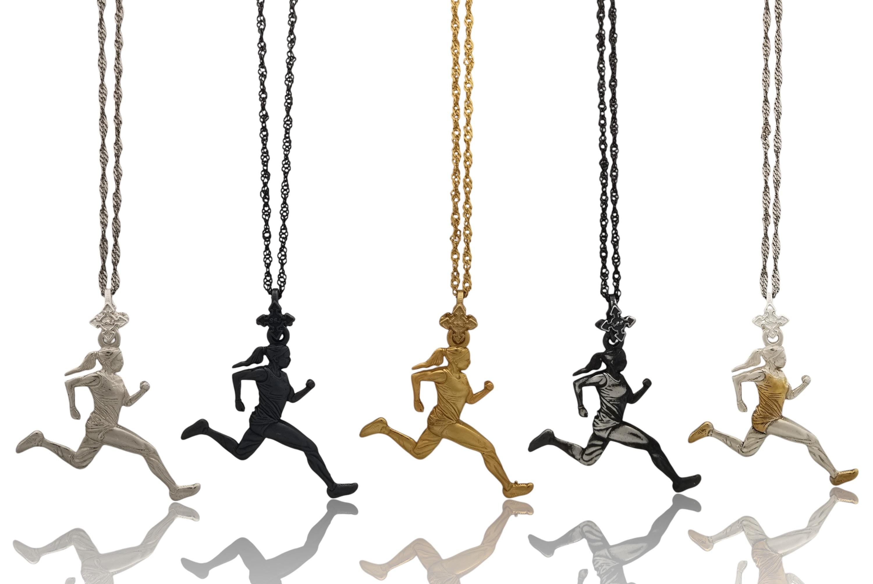 Gift for Runner Woman – Oxidized 925 Silver Pendant – Sporty Jewelry for Female Athletes and Active Women – Necklace