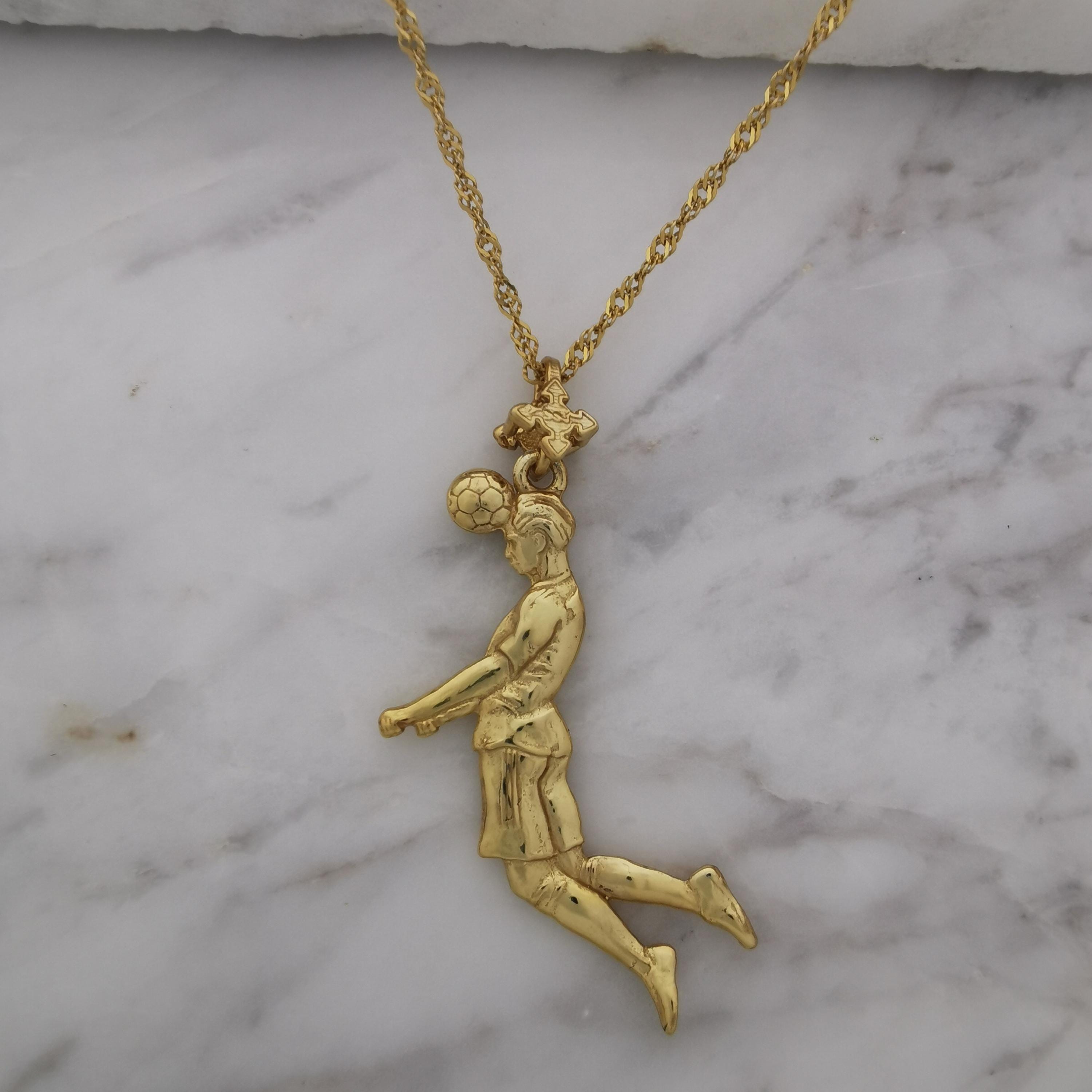 Football (Soccer) Jewelry Pendant for Men – Gold-Plated 925 Silver Gift – Header Shot Charm for Players – Necklace