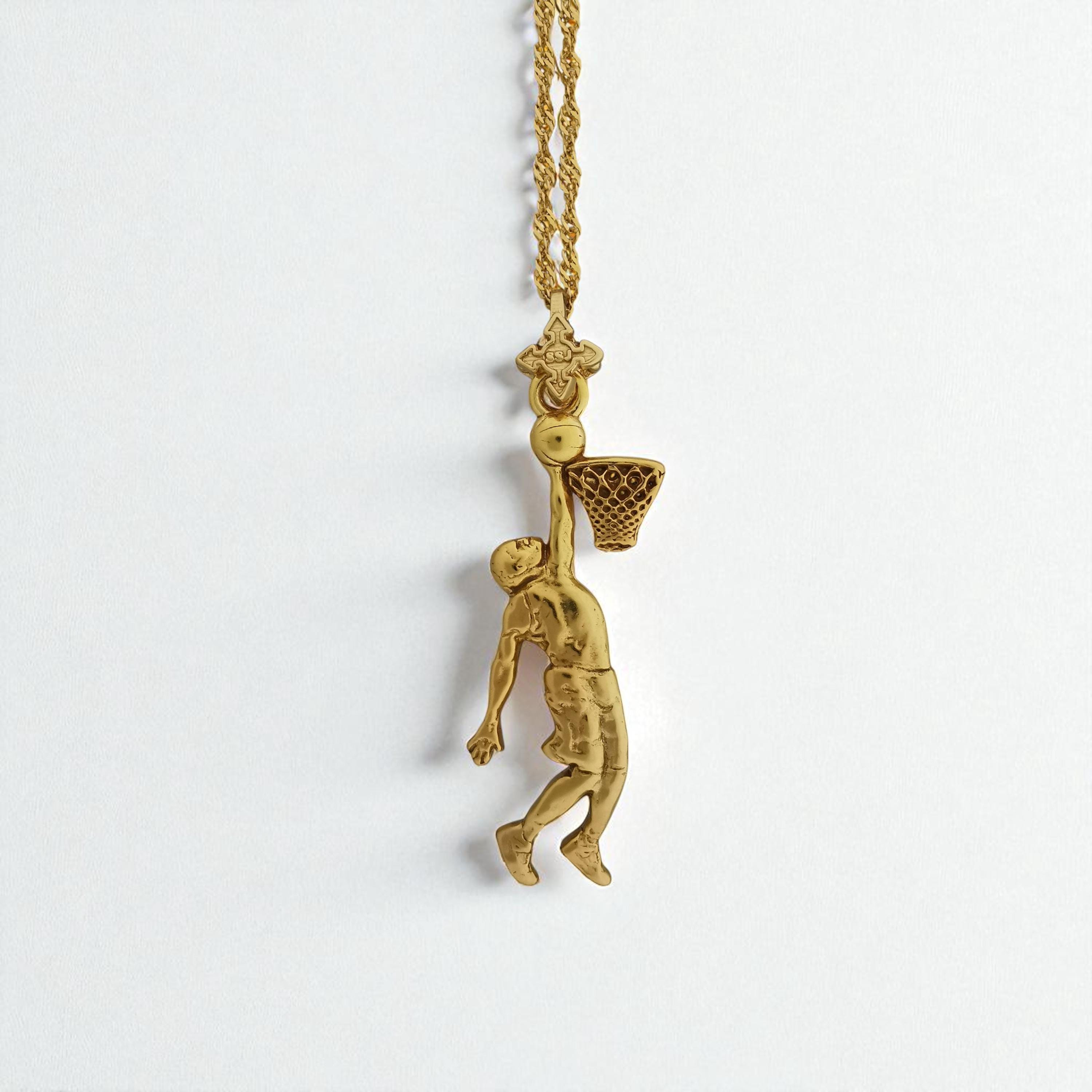 Basketball Dunk Pendant for Men – Gold-Plated 925 Silver Jewelry Gift for Players, Coaches & Fans – Sports Necklace