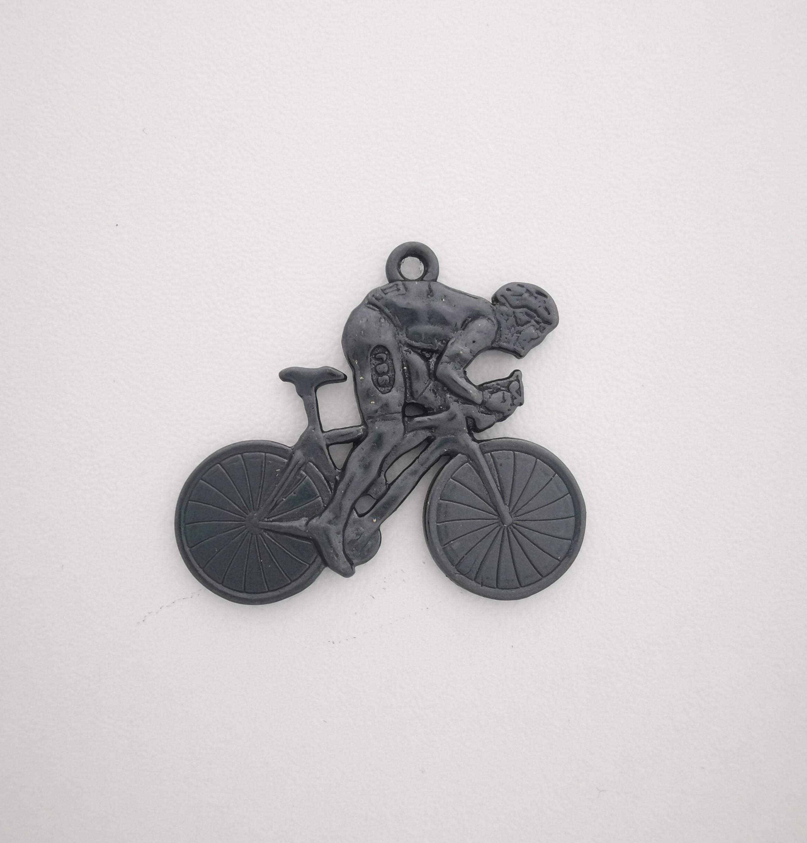 Oxidized Black Cyclist Pendant – 925 Silver Necklace for Men – Sports Jewelry Gift for Road Biker or Triathlete