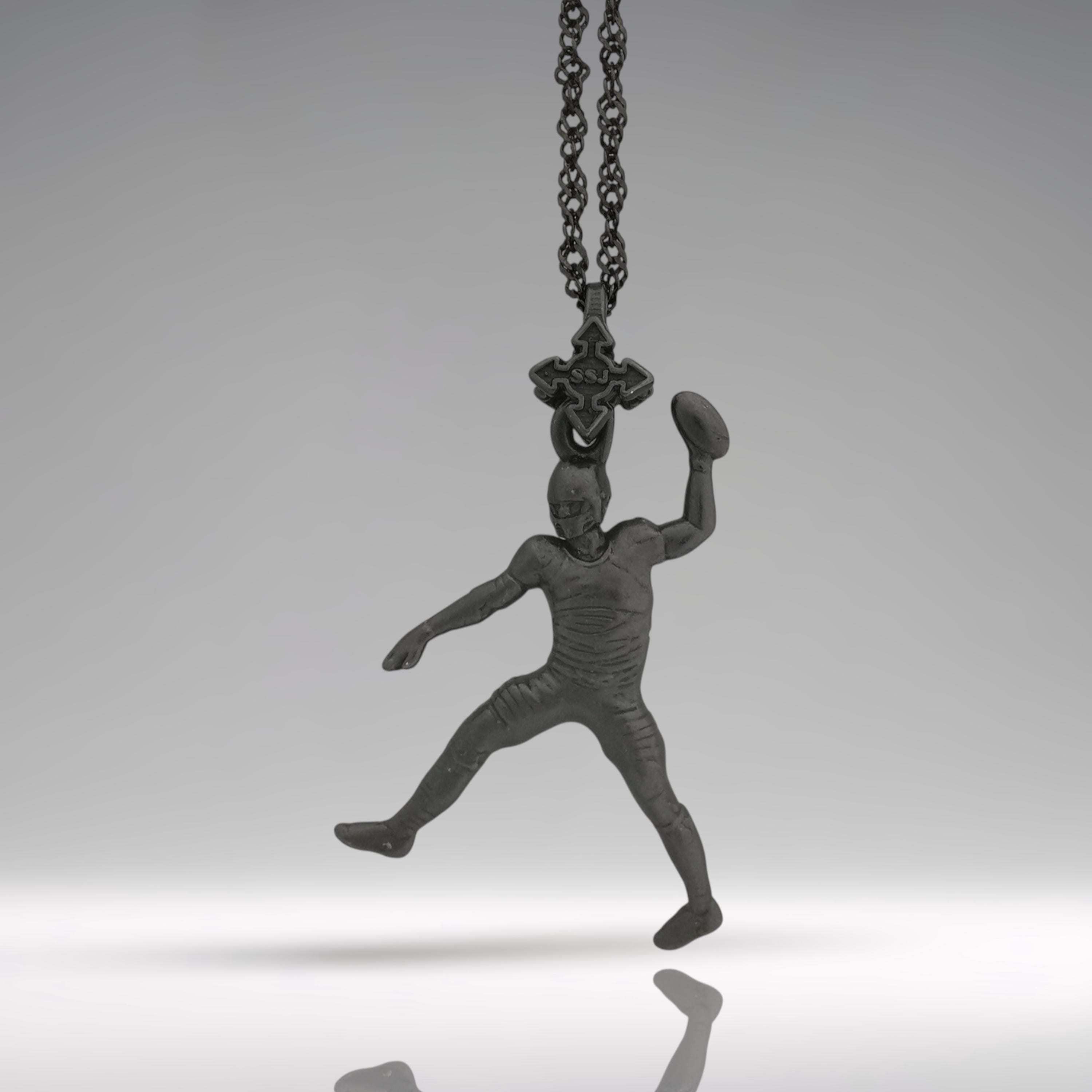 American Football Jewelry Pendant for Men – Oxidized Black 925 Silver Gift for Players, Athletes & Fans – Bold Sports Necklace for Game Day